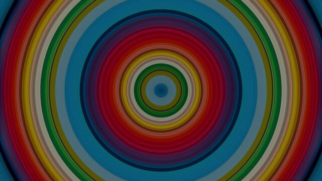 Rainbow color circles with displacement effect and circular motion.Colorful abstract circular illusion patterns, Use it for any presentation projects.4k High Quality. 3D animation, 3D render