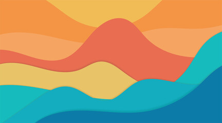 Colorful abstract background in paper cut style. vector landscape wave design