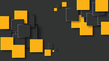 Orange and black squares abstract tech banner design. Geometric vector background