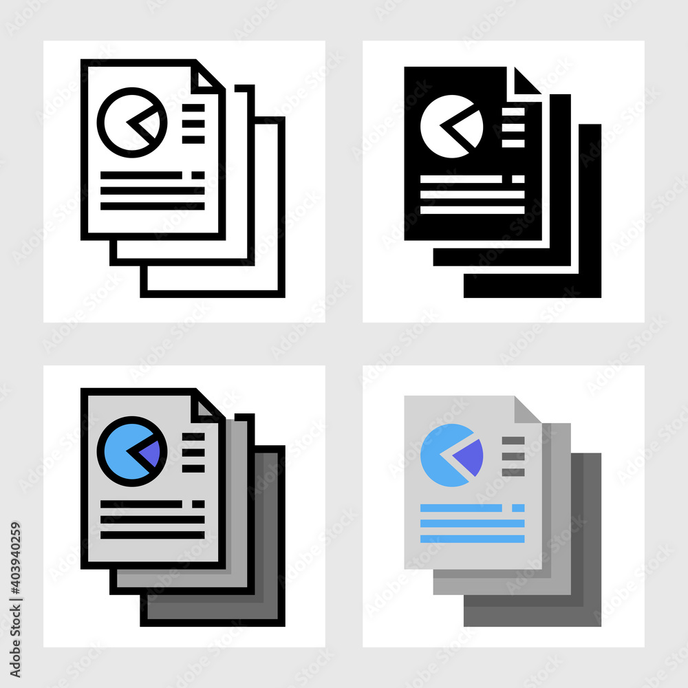 Poster data sheet with graph icon vector design in filled, thin line, outline and flat style.