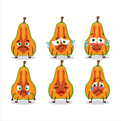Slice of papaya cartoon character with sad expression