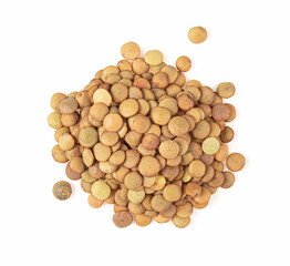 lentils on isolated white background. top view