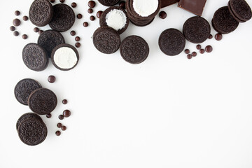 Flat lay of chocolate cream cookies