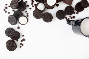 Flat lay of chocolate cream cookies