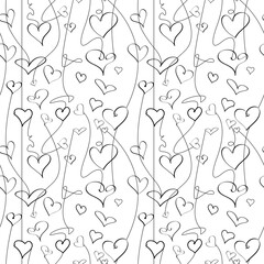 Valentine's Day tangled heart (outlined) seamless repeat pattern in black and white