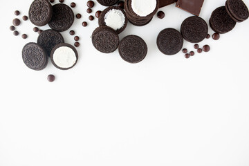 Flat lay of chocolate cream cookies