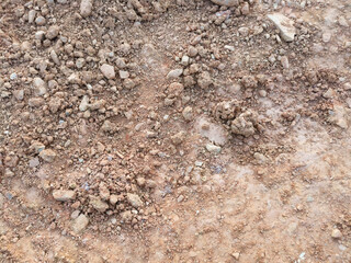Laterite soil, red soil is used to fill the area for construction preparation. Nature background.