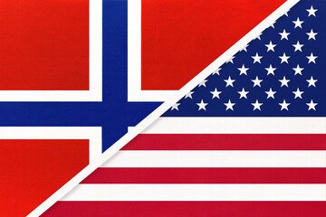 Norway and United States of America or USA, symbol of national flags.