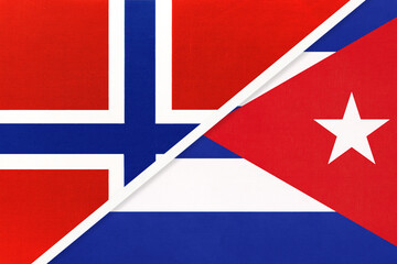 Norway and Cuba, symbol of national flags from textile.