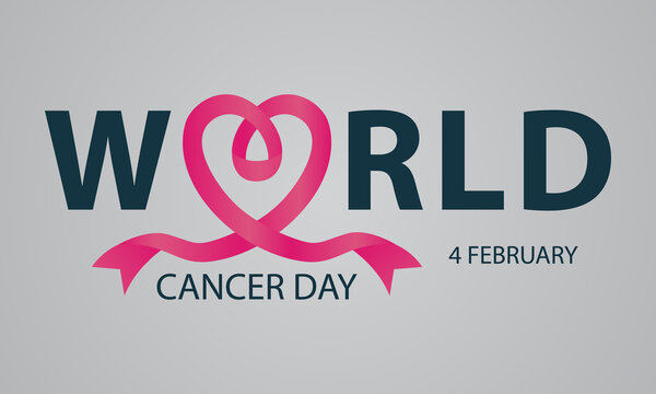 
vector illustration of world cancer day concept, a ribbon shaped love, with writing. with gradient flat designs, white background