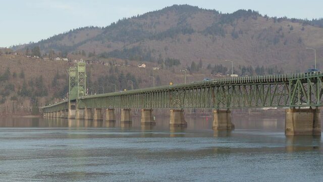 Bridge Over the Columbia River Gorge at Hood River Oregon - Shallow DOF