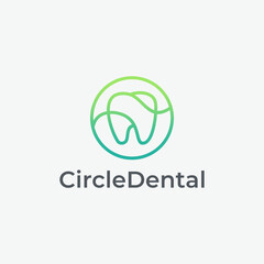 Linear Circle Dental Teeth Logo Design Vector