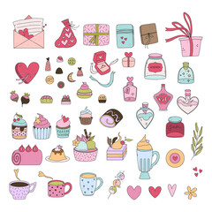 Bundle of valentine day illustrations. Pack of adorable doodles.
