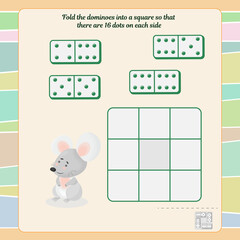 A game for the development of logic and thinking. Fold the dominoes into a square so that there are 16 dots on each side