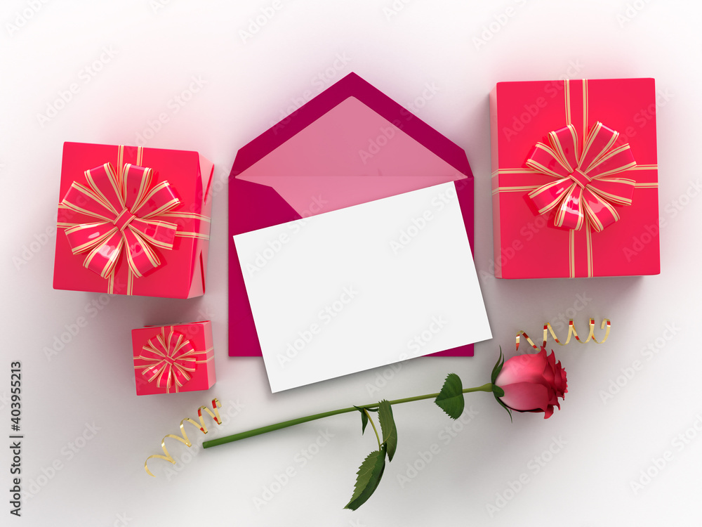 Wall mural happy valentines day.be my valentine. celebration party with gift box decorations and greeting card 