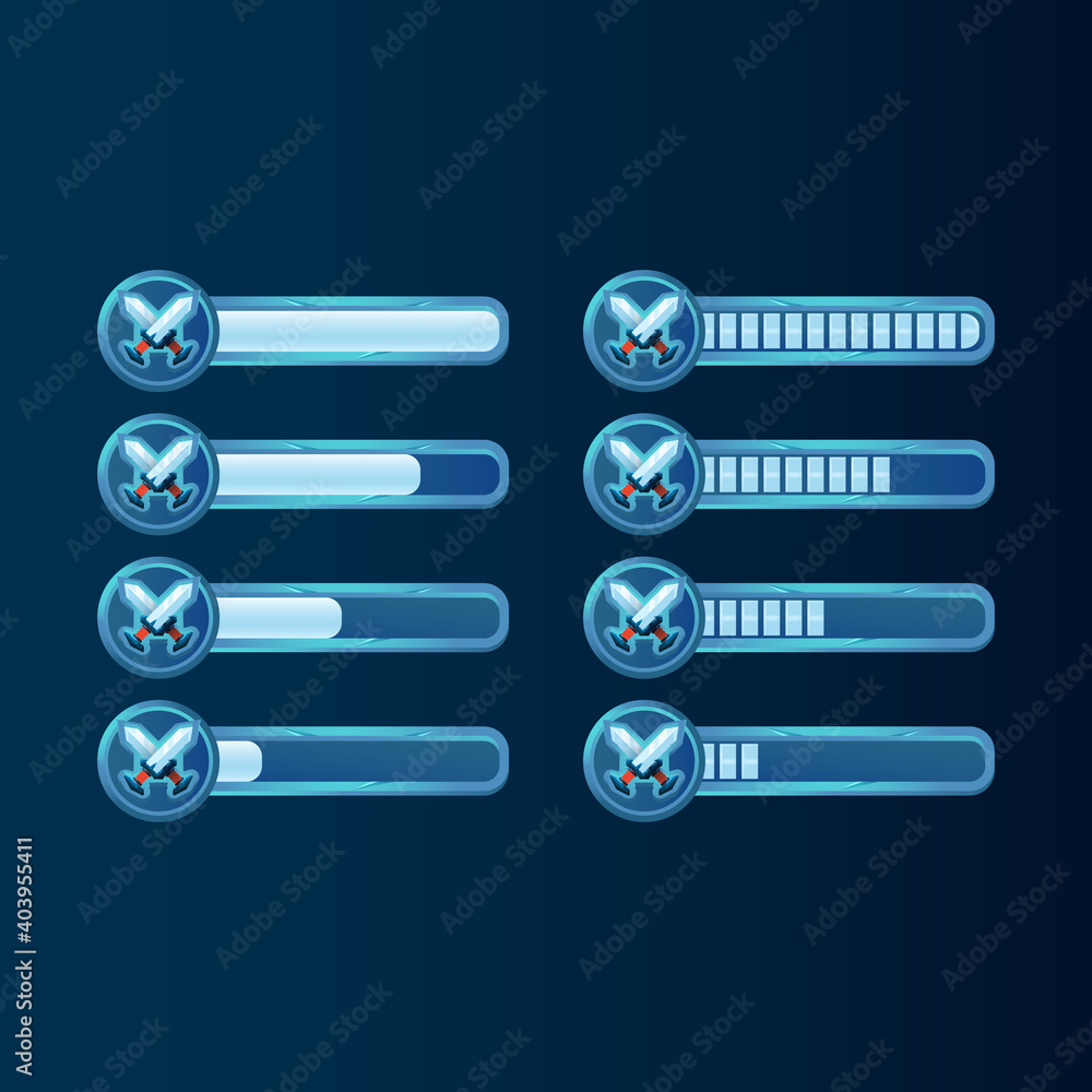Aufkleber set of fantasy blue glossy gui blade sword battle progress bar for game ui asset elements vector ill