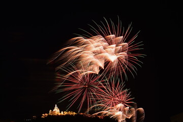 Colorful peat fire show at the annual peat fire show at Khao Wang Palace.