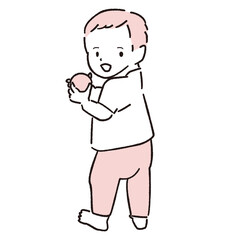 手描き1color　赤ちゃん　立つ　振り向く　ボールをつかむ