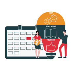 Flat design with people. KEY - Keep Educating Yourself acronym, business concept background.   Vector illustration for website banner, marketing materials, business presentation, online advertising.