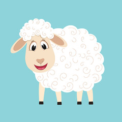 Cute fluffy sheep cartoon character. Design element for greeting card or invitation
