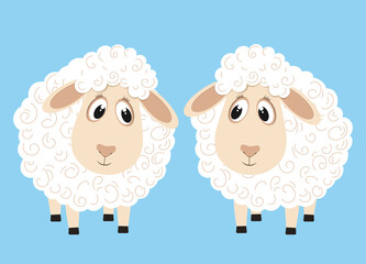 Cute fluffy sheep cartoon character. Design element for greeting card or invitation