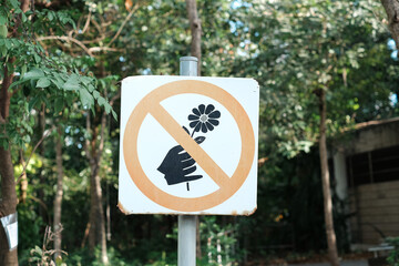 Signs in the park, does not pick or pull out flowers