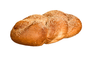 baked bread pigtail with sesame seeds on white isolated background