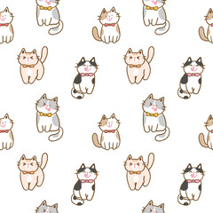 Fototapeta premium Seamless Pattern with Cute Cartoon Cat Illustration Design on White Background