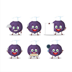 Cartoon character of fig with various chef emoticons