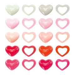 Set of realistic ceramic hearts for Valentines Day isolated on white background. Romantic symbol of love with shiny heart shape. Vector illustration