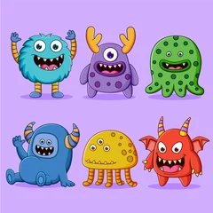 Fotobehang Set of cute monsters character illustration © Hadi
