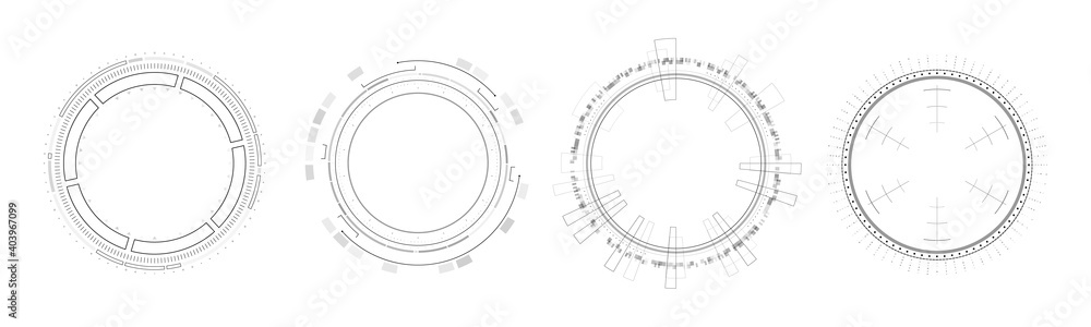 Poster set of hud circle infographic elements. sci-fi round head-up display for futuristic user interface h