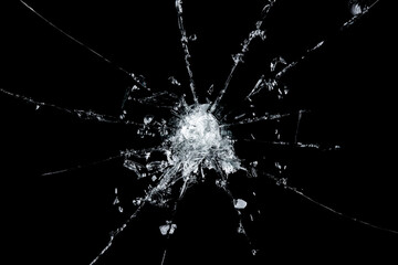 Broken glass craked on black background ,hi resolution photo art abstract texture object design