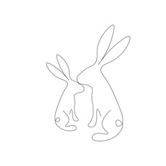 Easter bunny rabbit line drawing, vector illustration