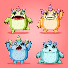 Set of cute monsters character illustration