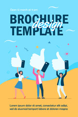 Tiny people holding thumbs up flat vector illustration