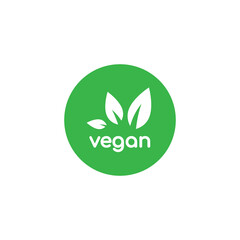 Vegan, veggie product label. Green leaves veggie icon. Healthy, eco, organic, vegetal, raw food logo.