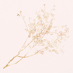 Glittery gold leaf branch on pink background