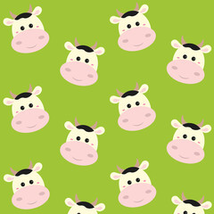 Pattern cows on a green background. Vector illustration