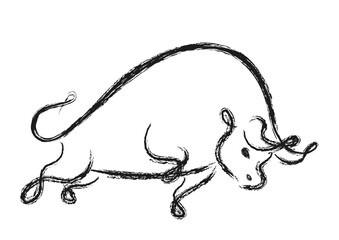 Happy chinese new year 2021, Year of the ox. Hand drawn Doodle Calligraphy brush Ox.