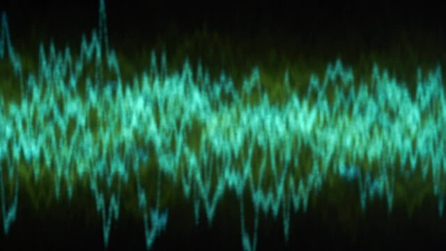 Audio signal on oscilloscope screen. Communication and electronics. Close up