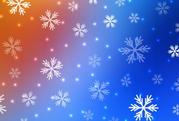 Light Blue, Red vector texture with colored snowflakes, stars.