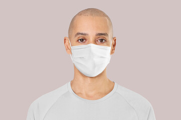 Man wearing mask mockup face closeup Covid-19 prevention campaign