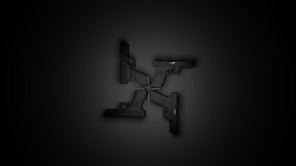 Pistol in Formation 3D Illustration in the Spotlight and Dark Background with Copy Space