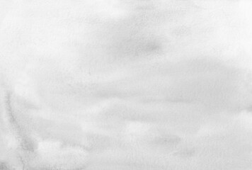 Watercolor light gray background texture. White and grey soft backdrop. Stains on paper.