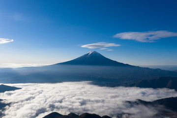 富士山　雲海　ドローン空撮　新道峠　景色