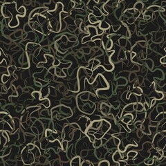 Vector military ghillie camouflage seamless pattern with grass and leaves