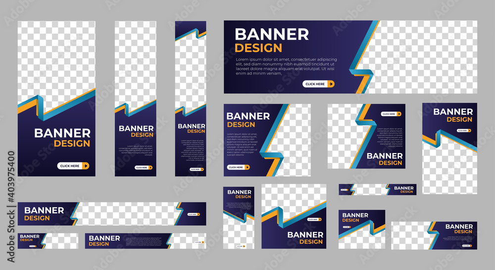 Poster abstract banner design web template set, horizontal header web banner. modern gradient blue cover he