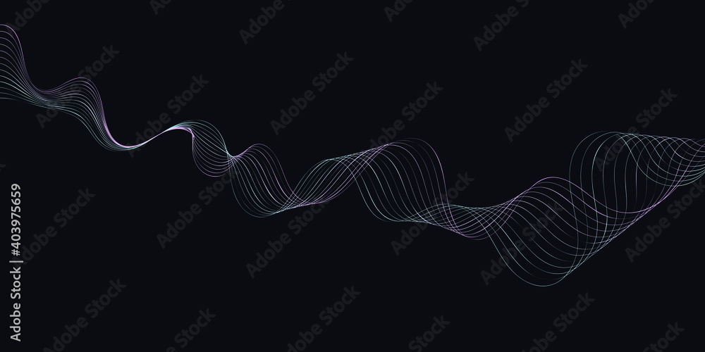 Poster modern abstract wave lines on dark background vector