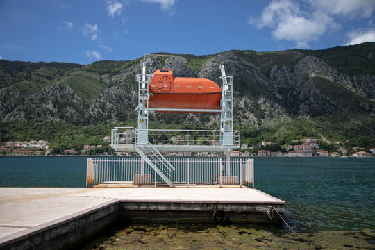 Lifeboat on a davit crane